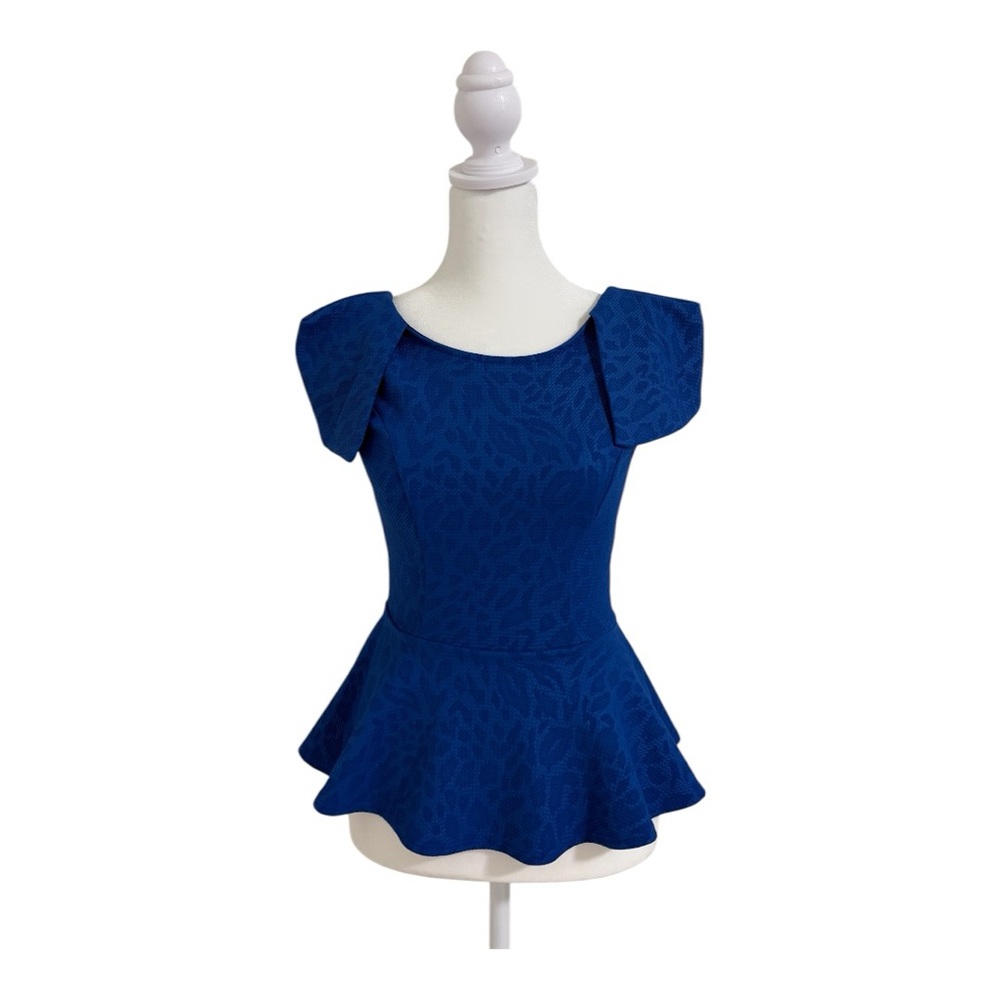Elegant Blue Peplum Top, Size XS